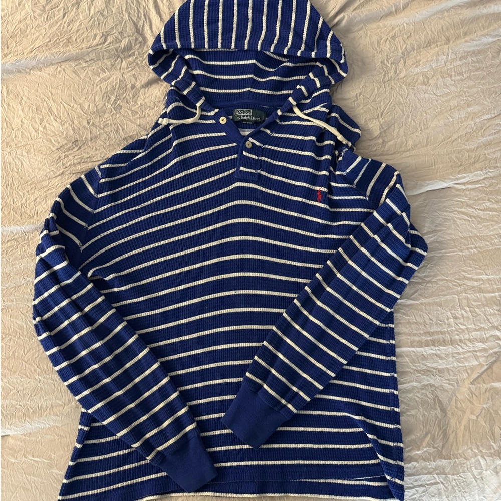 Polo by Ralph Lauren Blue and White Striped Hooded Sweater